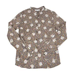 Paul & Joe Women's Size 1 Gray Cotton Print Button Down Shirt Made in France‎